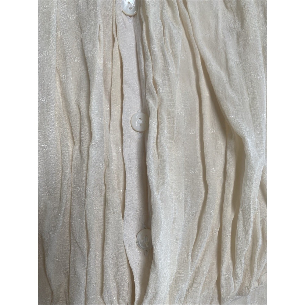 G Gucci Vintage Pleated Bib Silk Blouse Womens Size 39 Cream Jacquard Logo Italy - Picture 3 of 11